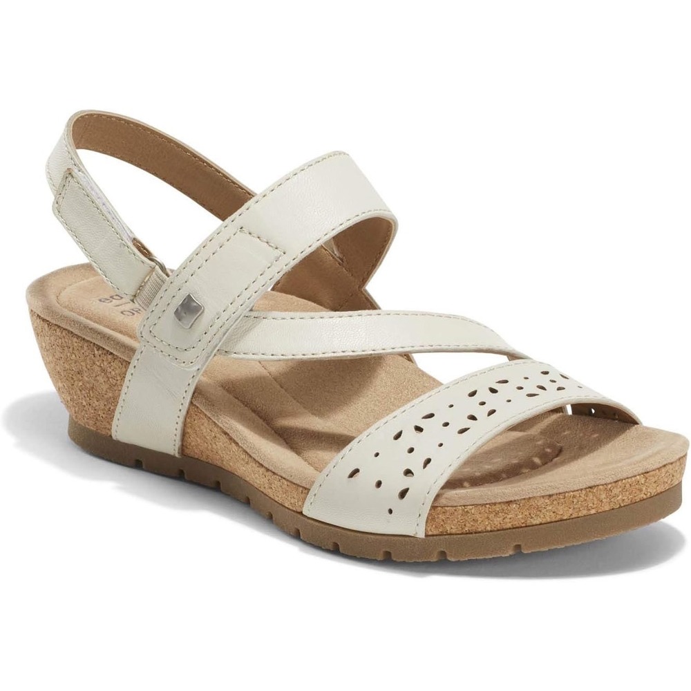 Earth Origins Kendra Khloe Sand White Leather Wedge Sandals Womens Sz 11 NEW